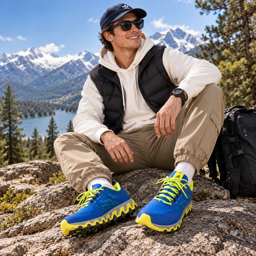ADIDAS Men's Shoes Sneakers US 9 Blue Yellow Trail Running D68958